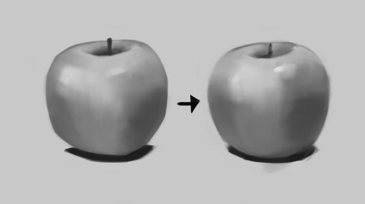 Worksheet practicing digital brush work for rendering an apple.