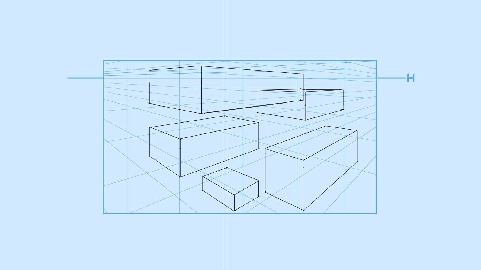 Practice drawing rectangles in 2 point perspective.