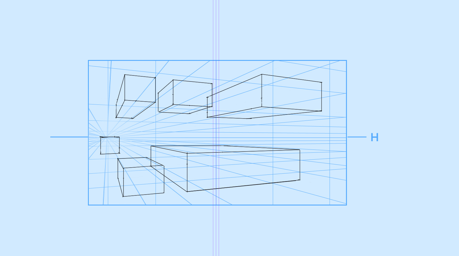 Practice drawing rectangles in 2 point perspective.