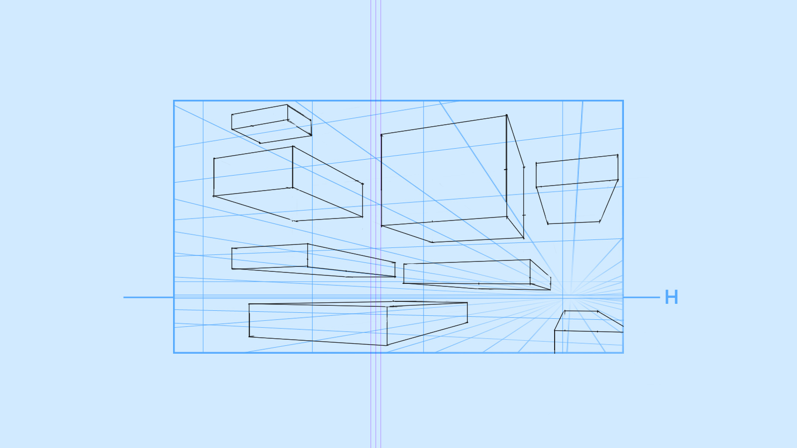 Practice drawing rectangles in 2 point perspective.