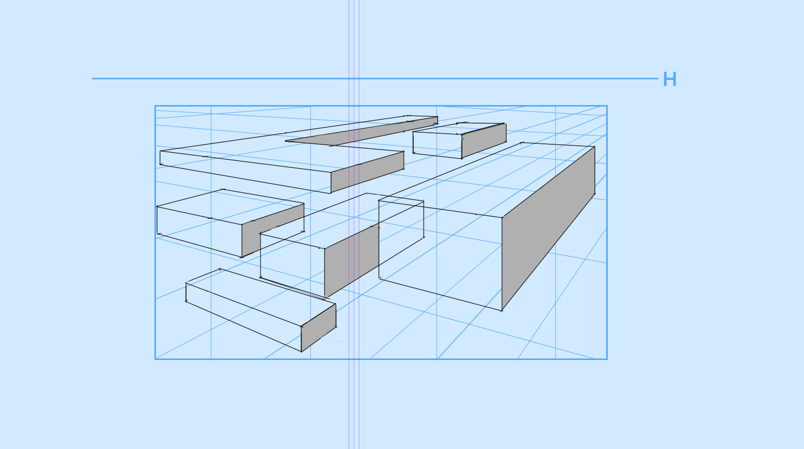 Practice drawing rectangles in 2 point perspective.